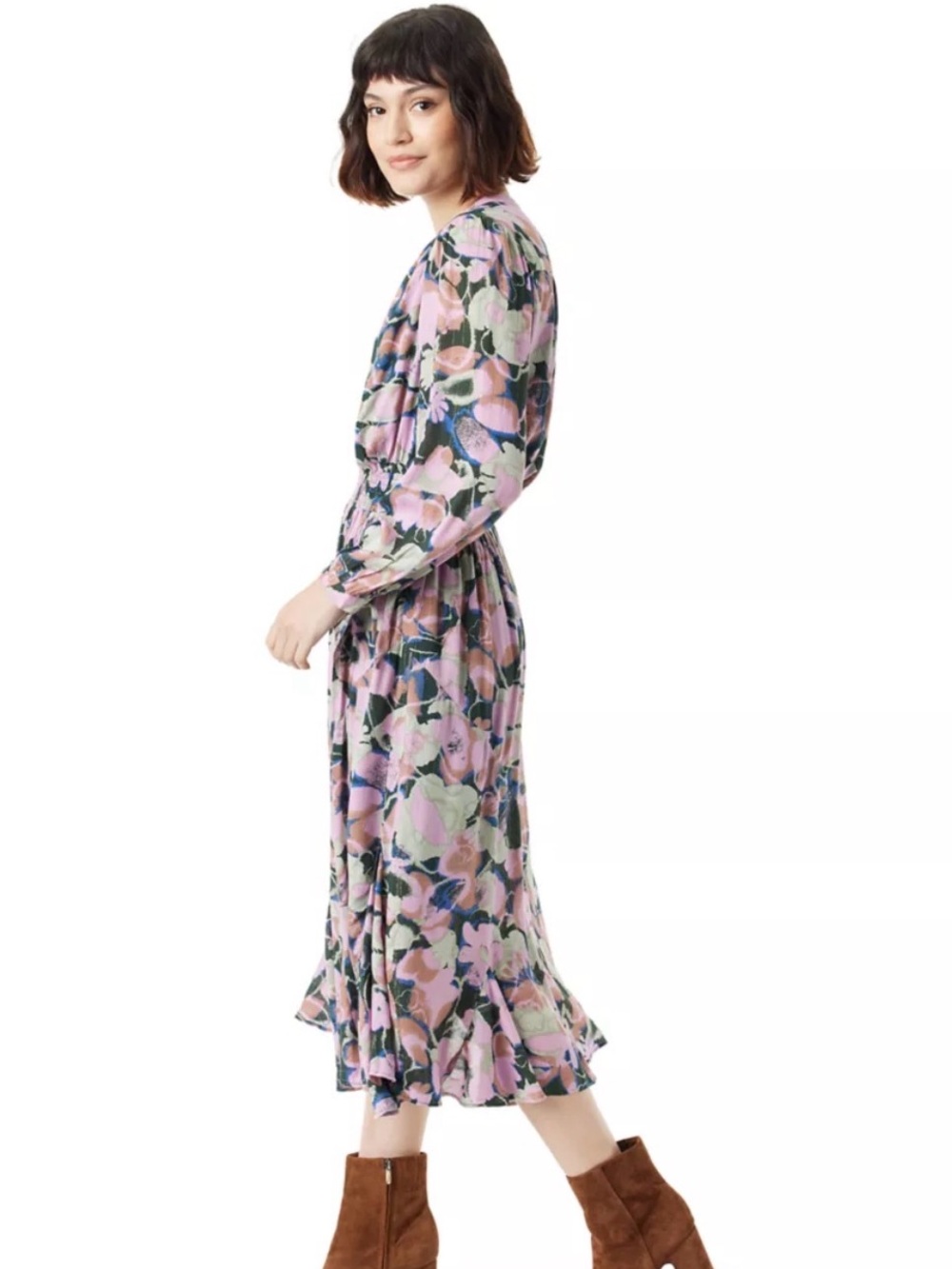 Sam Edelman Izzy Dress Pink Floral Long-Sleeve Midi Dress
